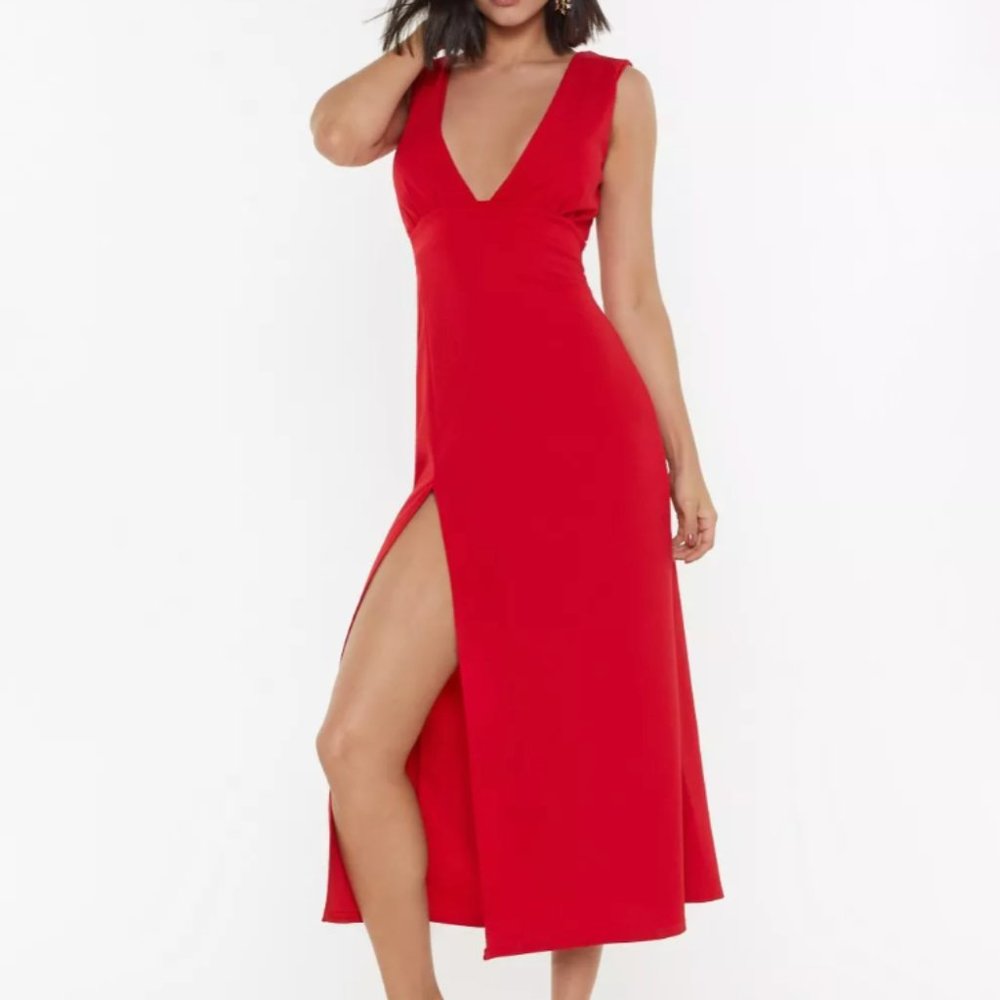 Nasty Gal- Deep On Dancing Midi Dress- Red Dress, Size USA 8,